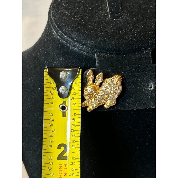 Gold Tone Rhinestone Rabbit Brooch - Picture 2 of 3